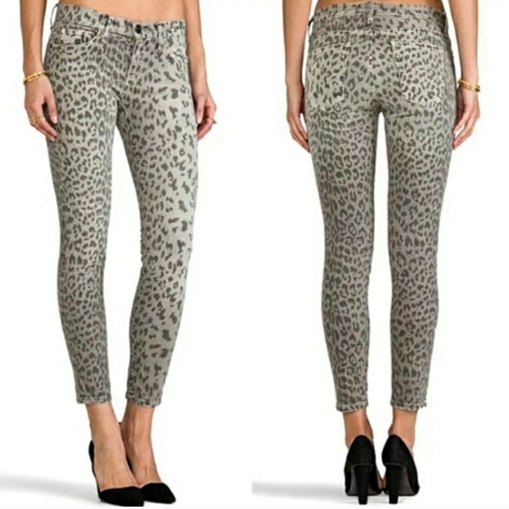 Current/Elliott the Stiletto Grey Leopard Mid-Rise Skinny Cropped Ankle Jeans